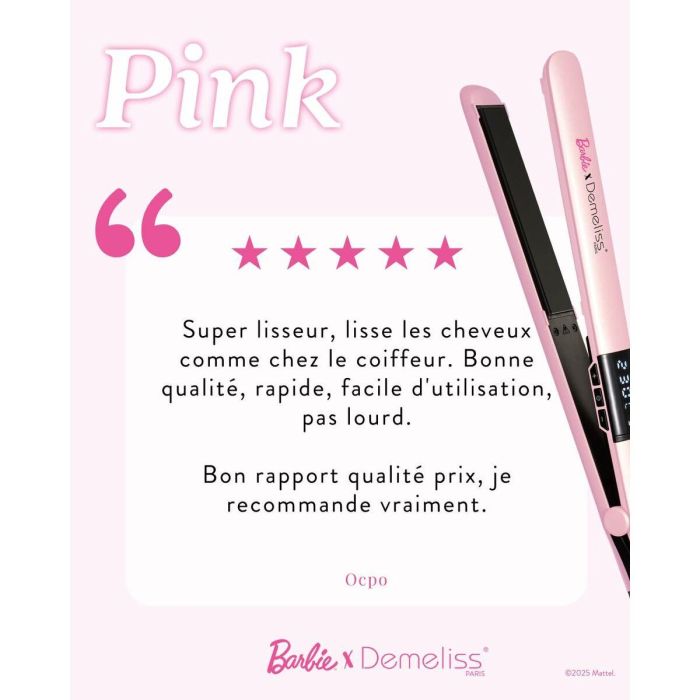 Demeliss DEM3666085213727 Plancha de Pelo Edición Barbie Temperatura 150-230°C Placas Finas 25x120mm Rosa 1