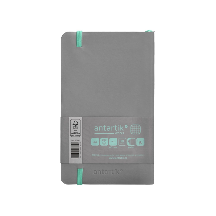 Antartik Cuaderno A6 Tapa Blanda Cuadriculado Gris y Turquesa 100 Hojas 80gr FSC 2