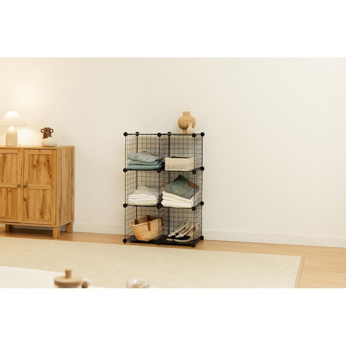 Newlux Titan c6 Estantería Modular Metálica Rejilla Negra con 6 Módulos, Carga Máxima 60kg, Montaje Fácil sin Herramientas 3