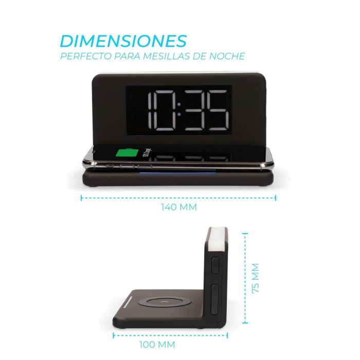 Reloj Despertador con Cargador Inalámbrico KSIX Qi Negro 2