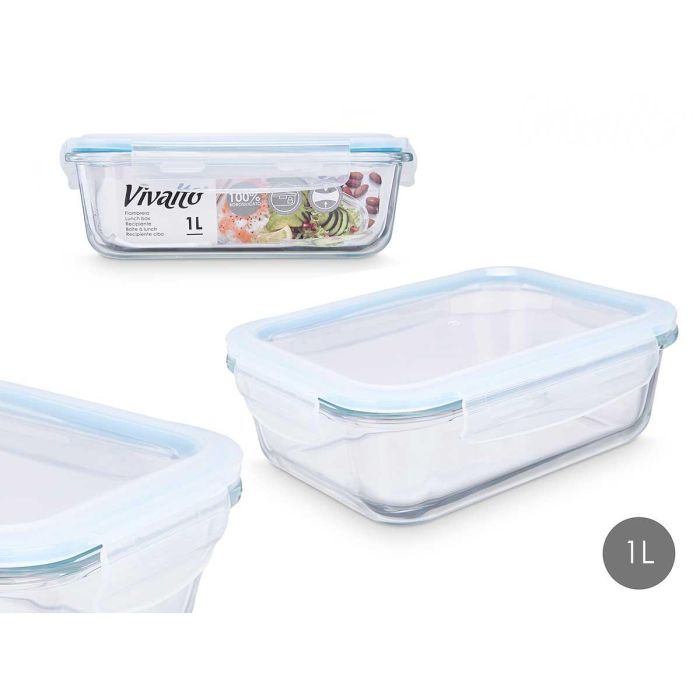 Fiambrera de Vidrio Borosilicato Hermética 1000ml Vivalto - 20.5x7x15.5 cm (12 Unidades) Fiambrera de Vidrio Borosilicato Hermética 1000ml Vivalto - 20.5x7x15.5 cm (12 Unidades)