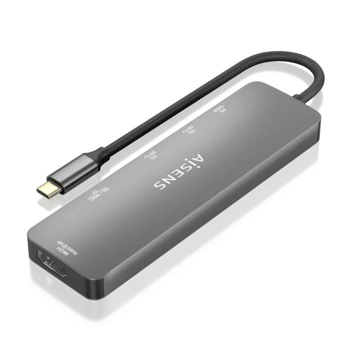 AISENS - USB-C DOCK 6 EN 1, USB-C A 1xHDMI, 2xUSB-A, 1xUSB-C PD 100W, 1xSD, 1xMICRO SD, GRIS, 15CM 2