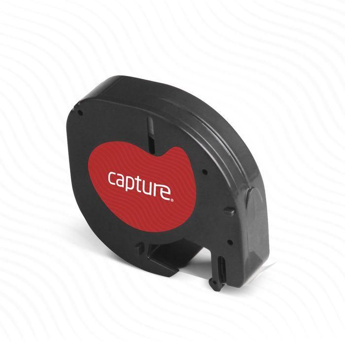 Capture S0721630 Cinta de plástico para LetraTag, 12mm x 4m, Negro sobre Rojo 1