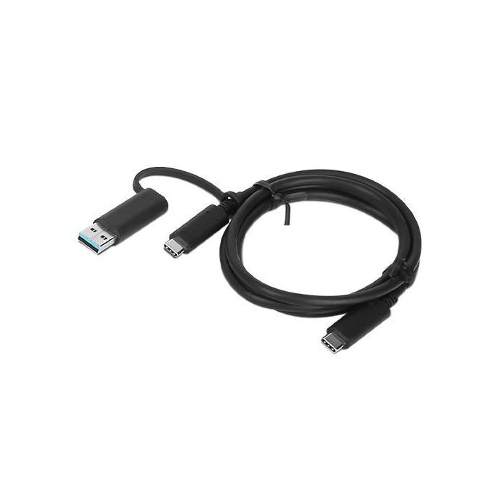 Lenovo Cable Híbrido USB-C a USB-A y USB-C, Conexión 10Gbps, Carga Rápida 100W, para Portátiles y Accesorios, 1 Metro