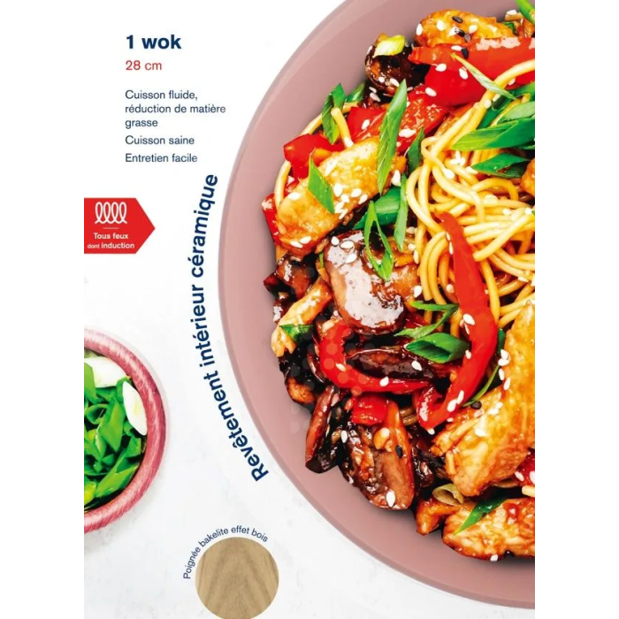 Arthur Martin AM4944 Wok, Ø 28 cm, Revestimiento Cerámico, Rosa, Apto para todo tipo de fuegos incluida inducción 2