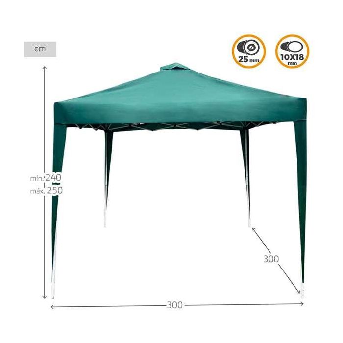 Cenador plegable verde con chimenea max-air 300x300x250 cm