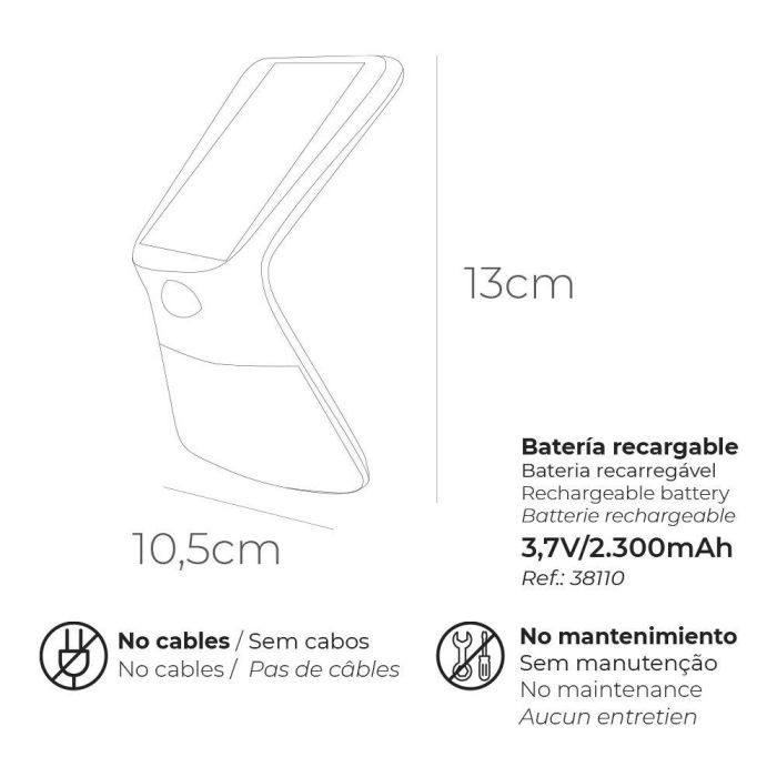 Edm Aplique Solar 38110 3,5W 430lm Sensor Presencia 2 Tonalidades Luz Fría (6000k) y Cálida (3000k) Negro 10,5x13cm IP65 Batería Recargable