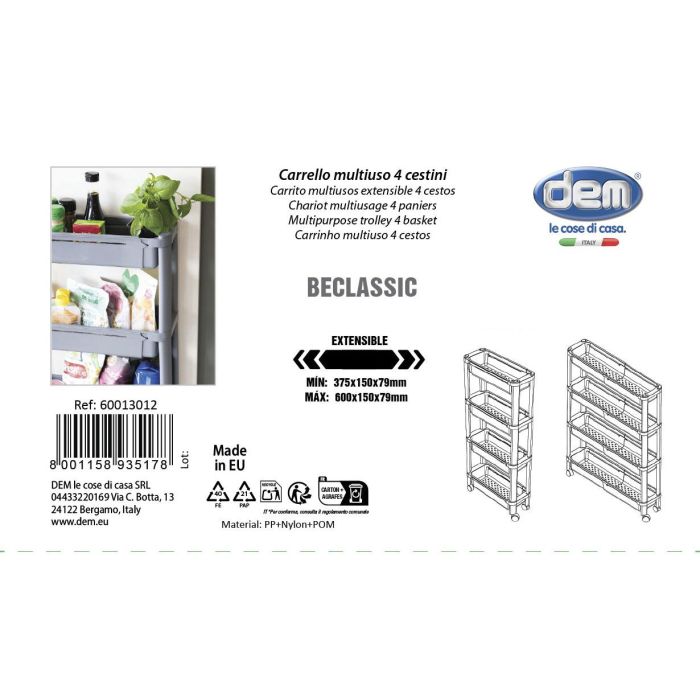 Inde Carrito Multiusos Extensible 4 Cestos 37,6 cm x 15,5 cm x 24,5 cm (4 Unidades)