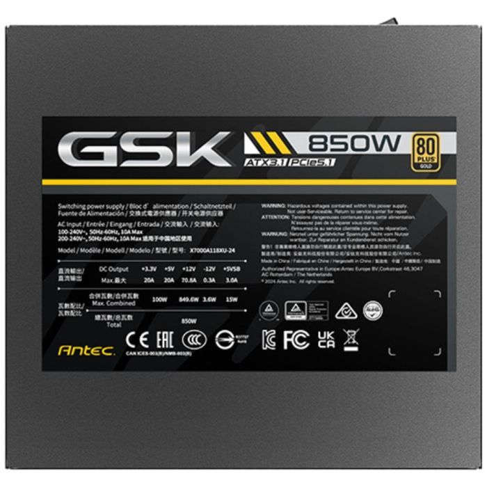 Antec GSK ATX3.1 850W 80 PLUS Gold unidad de fuente de alimentación 20+4 pin ATX ATX Negro 3 Antec GSK ATX3.1 850W 80 PLUS Gold unidad de fuente de alimentación 20+4 pin ATX ATX Negro 3