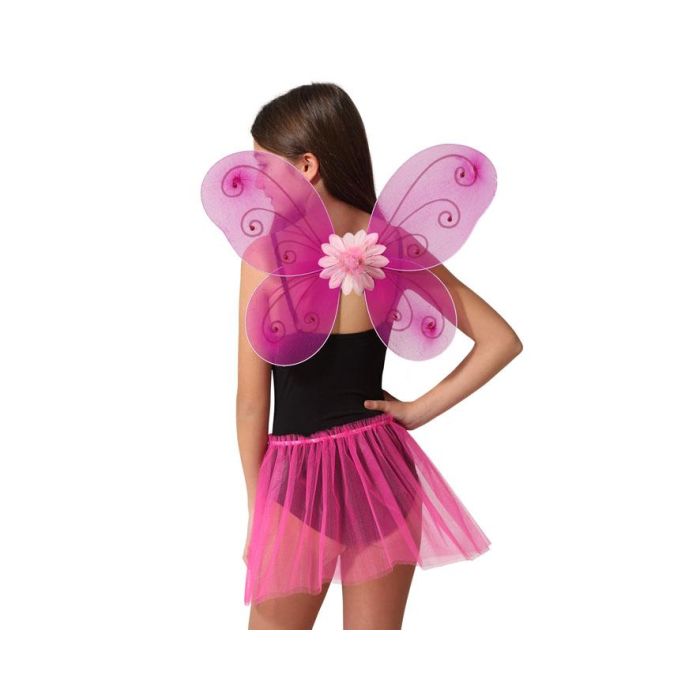 Conjunto Alas y Tutú de Hada Rosa con Flor Central 39x30 cm para Niñas
