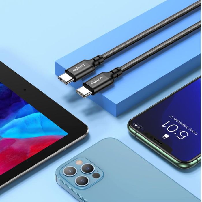 AVANT CONNECT Cable C a C Tipo C PD 60W 3A 1m Trenzado, Carga Rápida, Force Edition