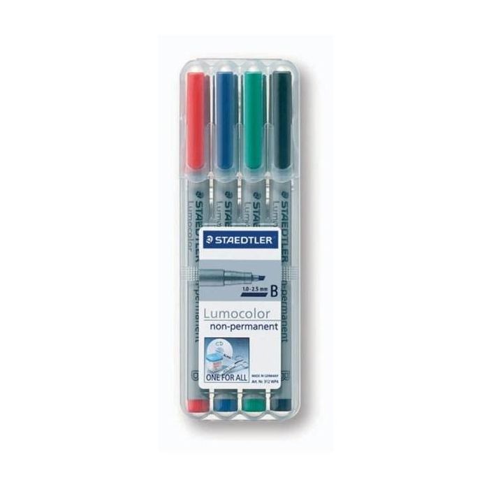 STAEDTLER Lumocolor B nonperm Rotuladores Permanentes 312 WP4, Punta Media, Surtido de 8 Colores, 4 Unidades