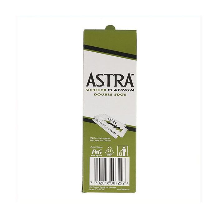 Astra Cuchillas Dobles Superior Platinum - Acero Inoxidable Recubierto de Platino - Compatible con la Mayoría de Navajas - 100 Unidades