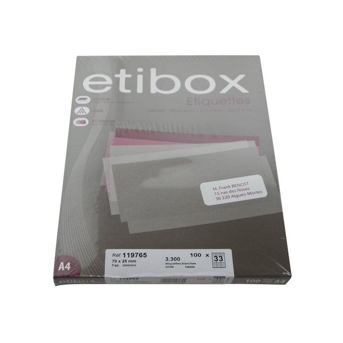 Etiquetas Adh.Impr. A4 Blanca Caja 100H C.Rectos 70X25 Mm 3.300 Uds.