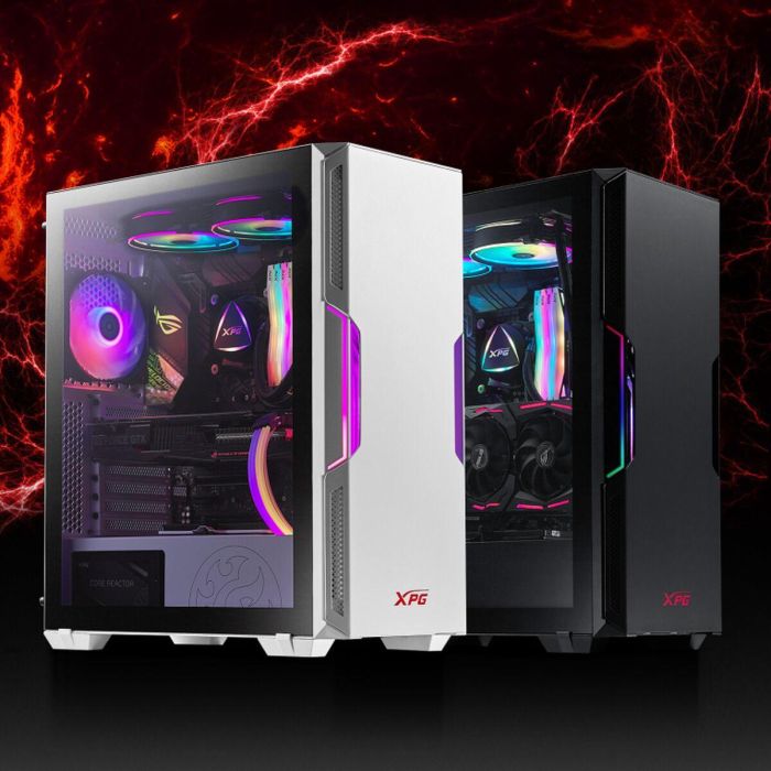 XPG Starker Caja PC ATX Blanca con Ventana Lateral de Vidrio Templado, 5 Ventiladores Frontales y Soporte 2.5/3.5" 1