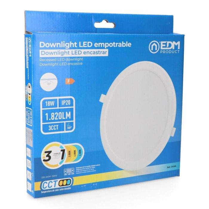 Edm Downlight LED Empotrable Redondo 18W 1820 lm 3CCT Marco Blanco Ø22,3 cm 1