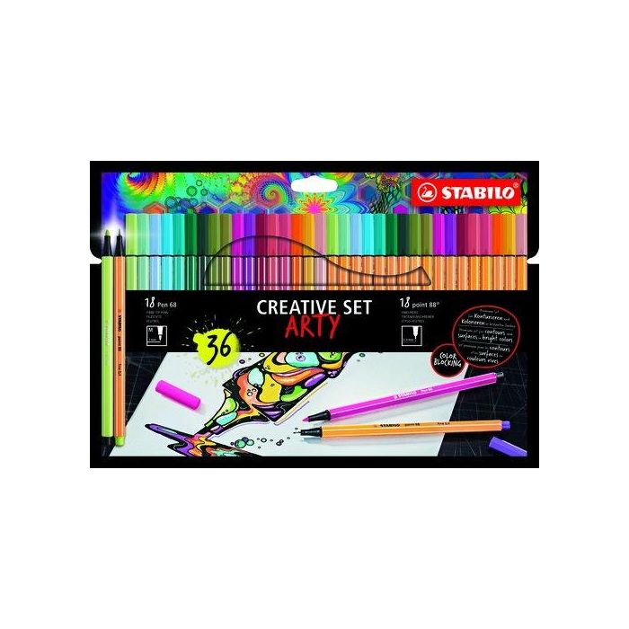 Rotulador Fibra Stabilo Pen 68/Point 88 Arty Line Estuche De 36 18X Pen 68 18X Point 88