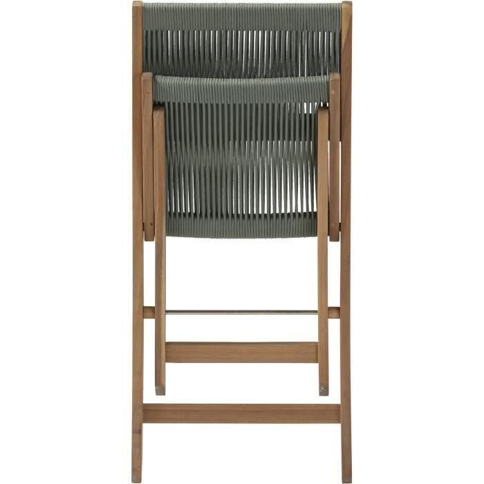 Conjunto de bistró plegable de madera de acacia FSC con tejido de cuerda verde oliva - 2 personas - MAKENA 2 Conjunto de bistró plegable de madera de acacia FSC con tejido de cuerda verde oliva - 2 personas - MAKENA 2
