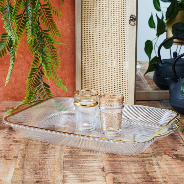 Home Deco Factory Mirage Bandeja de Plástico Rectangular con Ribete Dorado 41 cm 1