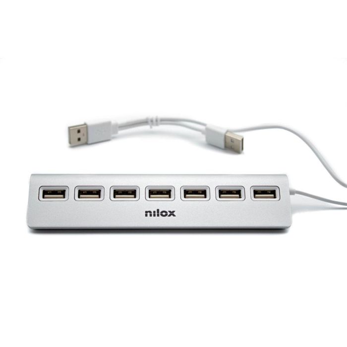 Nilox Hub USB 2.0 de 7 Puertos en Aluminio - Base Antideslizante, Plug and Play 0 Nilox Hub USB 2.0 de 7 Puertos en Aluminio - Base Antideslizante, Plug and Play 0