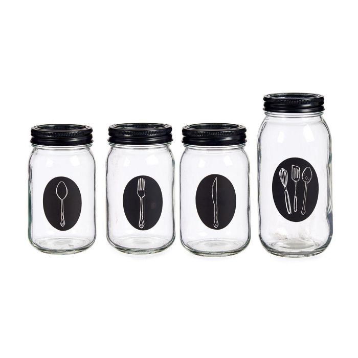 Vivalto Set 4 Cuberteros Vidrio Con Tapa Metal Transparente/Negro 9x9x17cm (Set de 6) 1