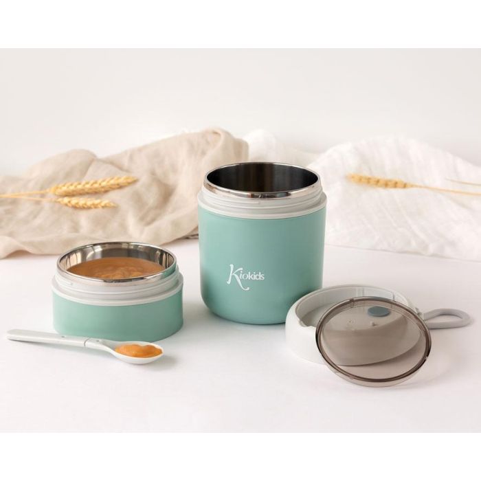 KioKids Termo 710 mL Acero Inoxidable Doble Compartimento para Sólidos y Papillas Mantiene Temperatura 4h Cuchara Bebés Verde Salvia 1 KioKids Termo 710 mL Acero Inoxidable Doble Compartimento para Sólidos y Papillas Mantiene Temperatura 4h Cuchara Bebés Verde Salvia 1