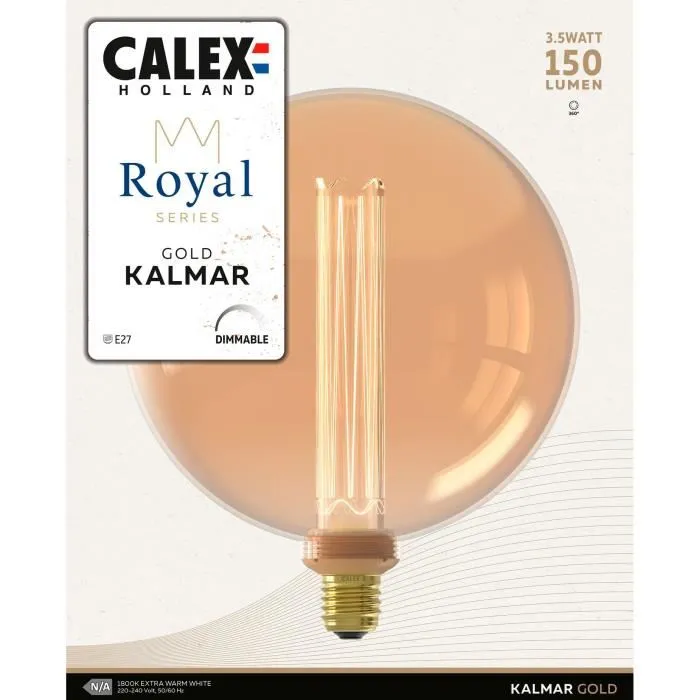 Calex Bombilla LED E27 Royal Kalmar Filamento 3,5W 150lm 1800K Regulable Oro Blanco Cálido CAL8712879156109 1