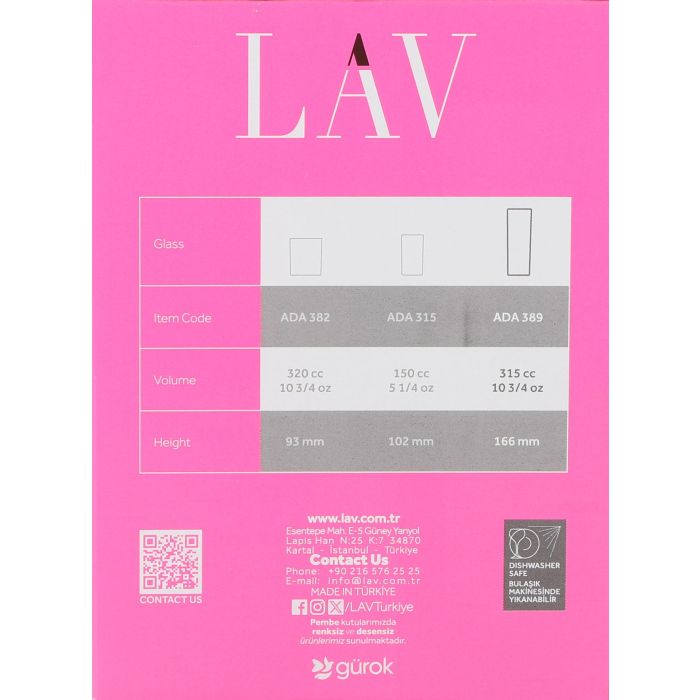 Lav Set 6 Vasos Tubo Ada de 315 cc, 6 unidades, ø6 x 16.6 cm (8 Cajas) 3