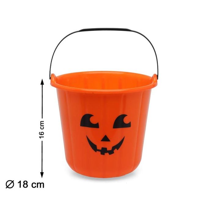 Cubo Calabaza Naranja De 16 X 18 cm Con Cara Sonriente Para Halloween Y Recolección De Caramelos