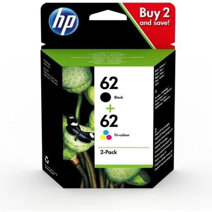 Hp Tinta Bk- C - M - Y Envy 5604, Nº 62 Pack 2