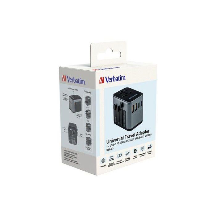 Verbatim Uta-03 Adaptador Universal De Viaje Con 1 Puerto Usb-C - 2 Puerto Usb-A - 2 Puerto Usb-C 6