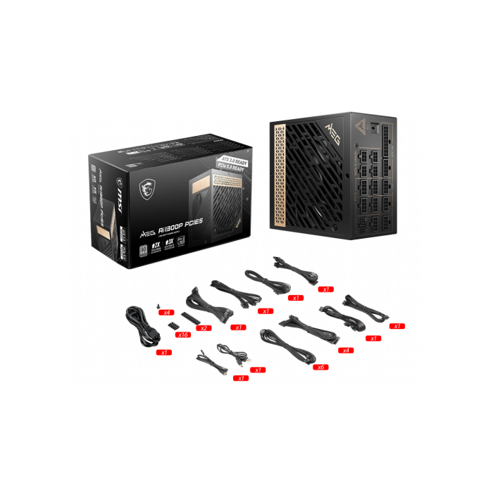 MSI MEG AI1300P PCIE5 Fuente de Alimentación ATX 1300W 80 PLUS Gold Totalmente Modular Negro 4