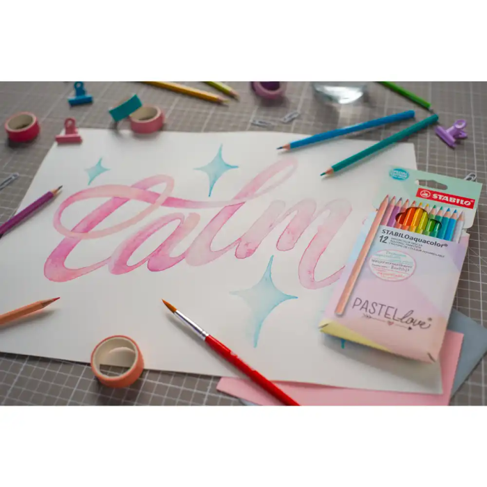 Stabilo Aquacolor Pastellove Collection Lápices de Colores Acuarelables, Estuche de Cartón con 12 Colores Surtidos 1