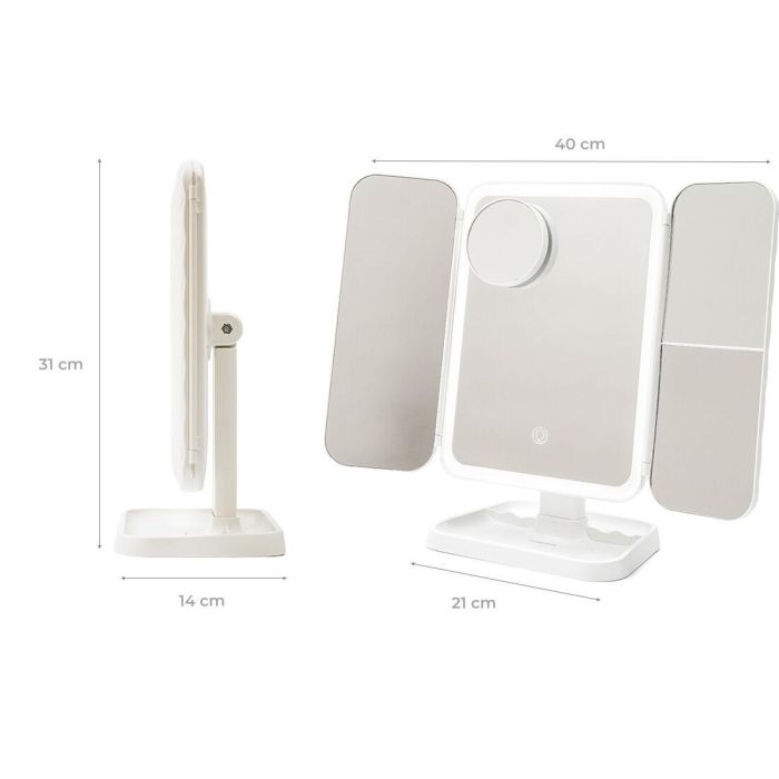 Espejo de Maquillaje Tríptico Recargable con Aumento y Luz LED Miled InnovaGoods 2 Espejo de Maquillaje Tríptico Recargable con Aumento y Luz LED Miled InnovaGoods 2