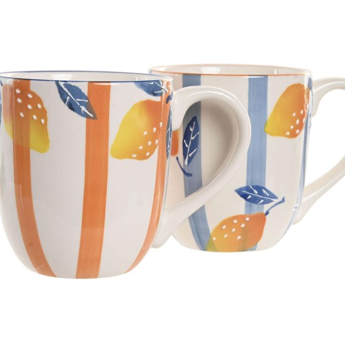 DKD Home Decor Mug Mediterraneo Gres Azul Amarillo Blanco Naranja 10.5 x 11.5 x 16 cm (4 Unidades) 4