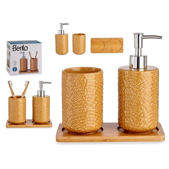 Set de Baño Cerámica Camel 2 Piezas con Bandeja - Berilo 9x18.5x20 cm (6 Unidades)