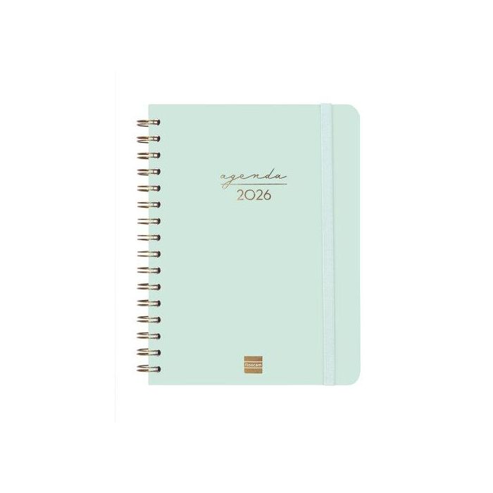 Finocam Agenda Espiral Alma 2026 E10-155x212 mm DIN A5 Svh Menta Tapa Dura Antirrayaduras con Goma y Adhesivos
