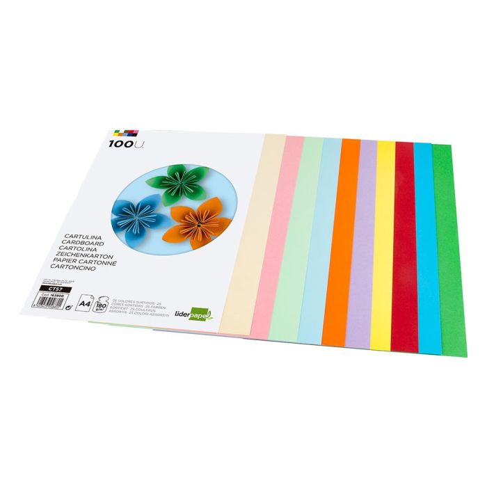 Cartulina Liderpapel A4 180 gr-M2 25 Colores Surtidos Paquete De 100 Hojas 3