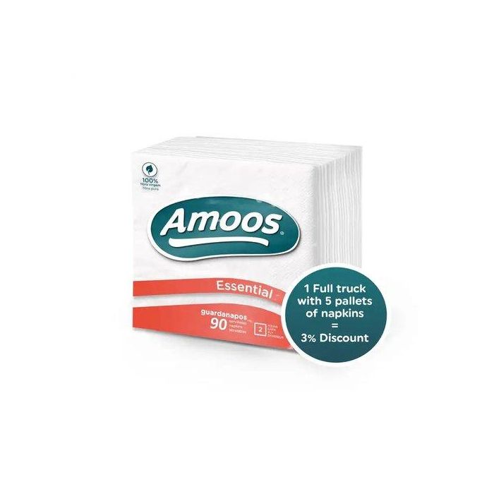 Amoos Servilletas de Celulosa Blancas 33x33 cm, 2 Capas, Paquete de 90 Unidades