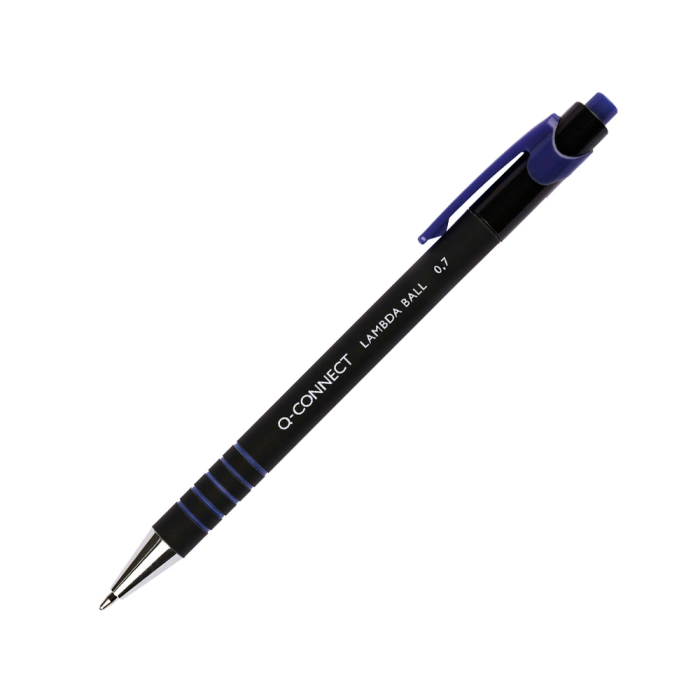 Q-connect Bolígrafo Retractil con Grip 0,7 mm Color Azul para Escritura Cómoda, Punta Metálica 0,5 mm, Tinta Aceite 2