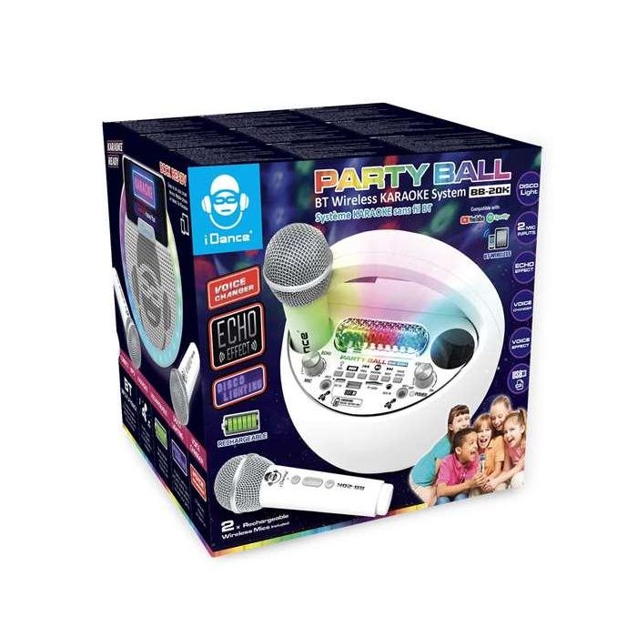 Altavoz karaoke con forma circular y luces disco. incluye 2 microfonos inhalambricos 21,5x22x15 cm 1 Altavoz karaoke con forma circular y luces disco. incluye 2 microfonos inhalambricos 21,5x22x15 cm 1