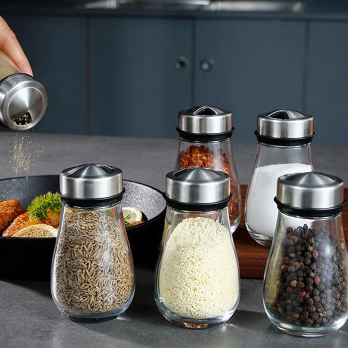 Quttin Set de 6 Especieros de Vidrio con Soporte - Organiza tus Especias con Estilo y Practicidad (8 Unidades) 2 Quttin Set de 6 Especieros de Vidrio con Soporte - Organiza tus Especias con Estilo y Practicidad (8 Unidades) 2