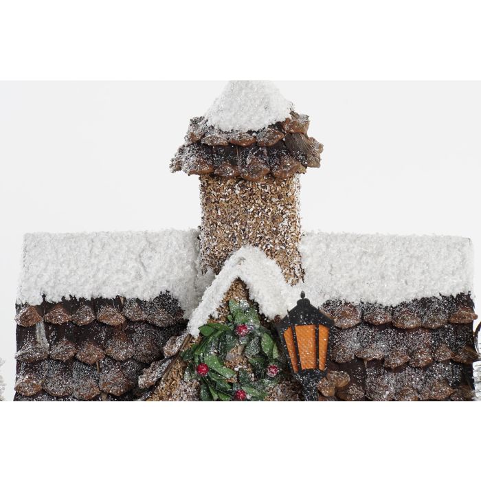 DKD Home Decor Casa Navideña Luminosa LED Estilo Alpino Natural Blanco 22x29x38 cm Funciona con Pilas AA Pack 2 3