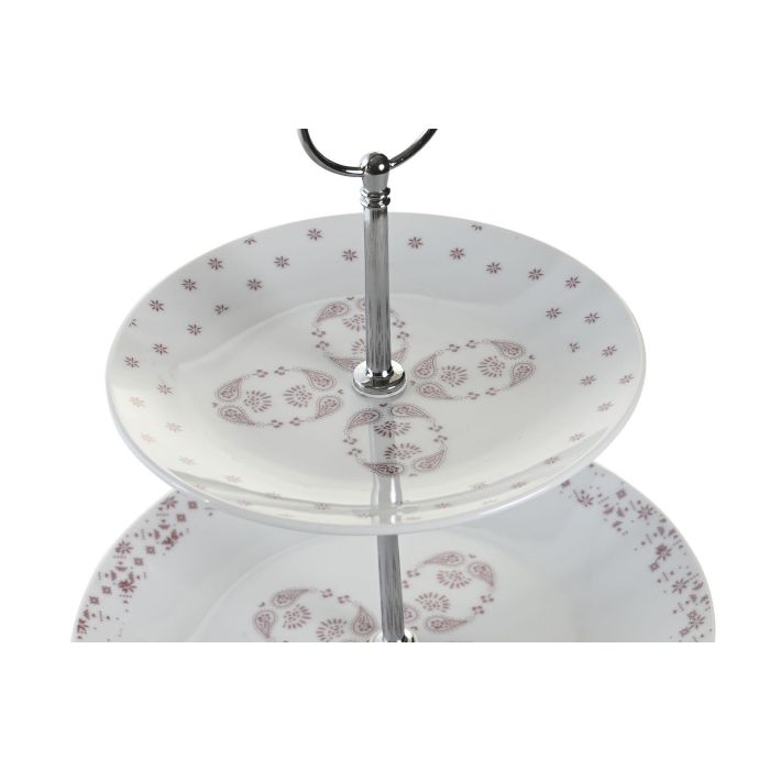 DKD Home Decor Frutero Scandi Rosa Blanco Porcelana Metal 3 Pisos 27 x 27 x 34 cm 1