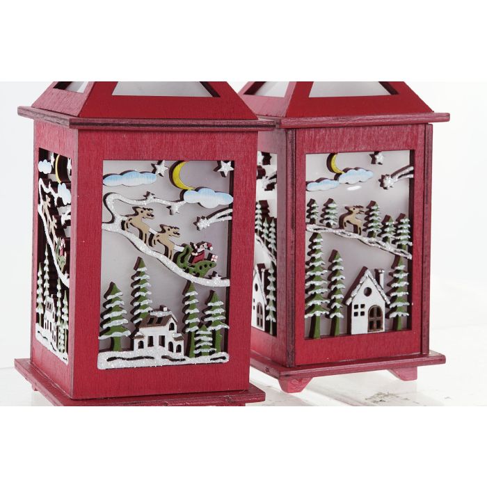 DKD Home Decor Farola Navideña Tradicional LED Madera Rojo y Blanco, Diseño Casa Árbol Reno, 18 cm - Pack de 2 con Pilas AAA 2 DKD Home Decor Farola Navideña Tradicional LED Madera Rojo y Blanco, Diseño Casa Árbol Reno, 18 cm - Pack de 2 con Pilas AAA 2