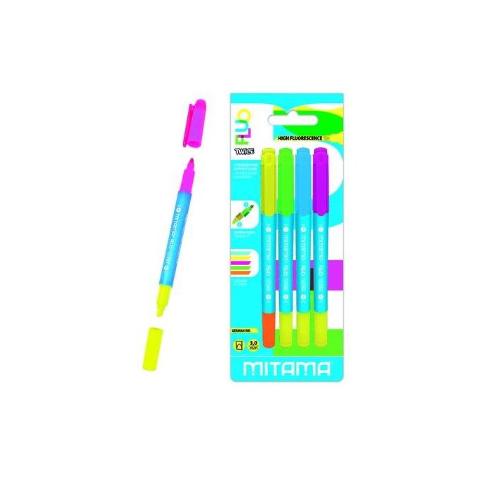 Marcador Fluor Mitama Doble Punta Neon Estuche De 4