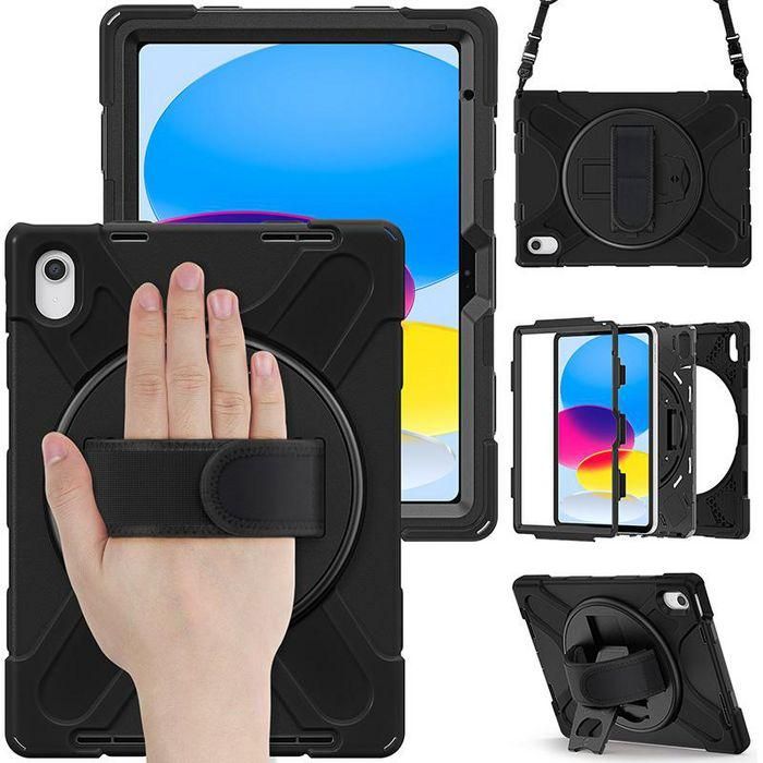 eSTUFF Funda Defender iPad 11ª gen 2025 / 10ª gen 2022 CHICAGO Cuerpo Completo Negro con Protector Pantalla Integrado y Soporte 8