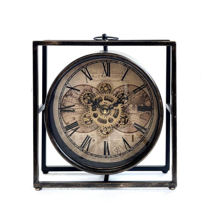 DKD Home Decor Reloj de Sobremesa Vintage 30x9x32 cm Negro y Dorado de Metal y Cristal con Movimiento