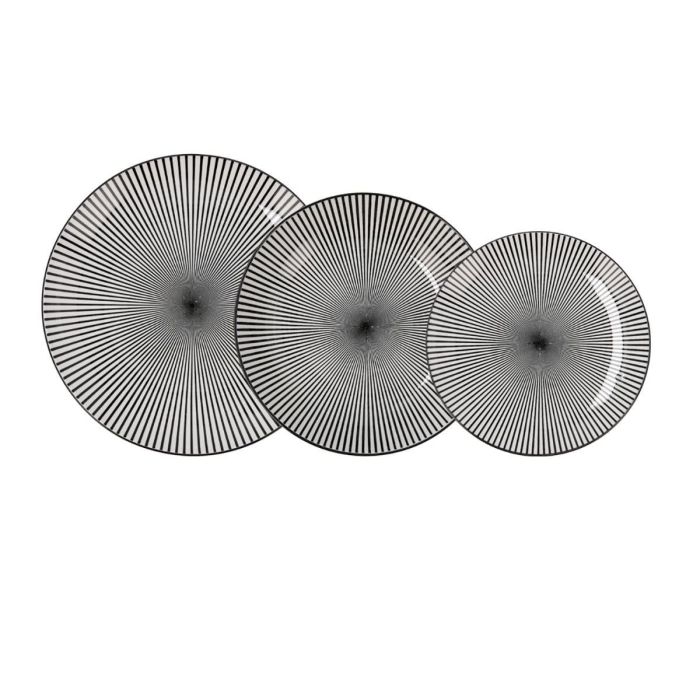 Quid Vajilla Porcelana Miami Decorada 18 Piezas para 6 Personas - Negro, Apto Lavavajillas y Microondas