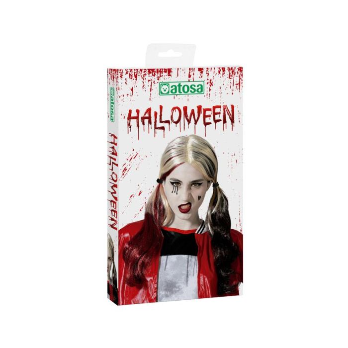 Peluca Halloween 170 gr Arlequina Loca Rubia Rojo Negro 1